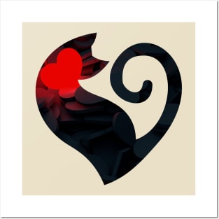 Cute Black Cat with Red Heart - Cool Posters and Art